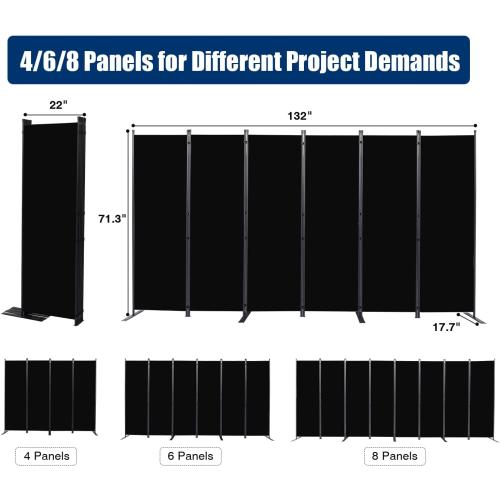 Room Divider 6FT Portable Room Dividers and Folding Privacy Screens, Fabric Divider for Room Separation, Partition Room Dividers Freestanding Wall Divider Screen Studio (Black, 6 Panel-132'')
