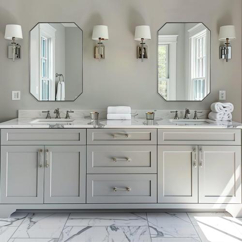ANDY STAR Brushed Nickel Octagon Bathroom Mirror, 22x30 Inch Stainless Steel Metal Frame, Anti-Rust, Shatterproof HD Glass, Wall Mounted for Bathroom, Bedroom, Living Room