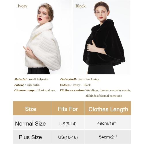 Size M BEAUTELICATE Faux Fur Shawl For Women Soft Fur Stole Wrap Shrug For Winter Wedding Event