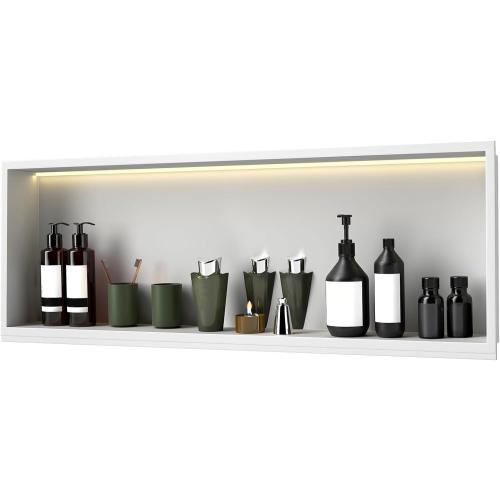 Konelia Shower Niche with Lighting, 36x12x4 Inside Shower Storage Wall Niche Stainless Steel Bathroom Shelf Niche No Tile Needed Shower Caddy Recessed Wall Niche, White