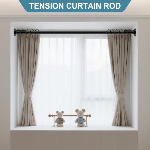 Tension Curtain Rod 51-168 In (4.25-14 Ft), Extra Long Tension Curtain Rod for Patio, Outdoor Curtain Rod No Drilling, Adjustable Spring Shower Rod for Bathroom Window Easy to Install No Rust, Black