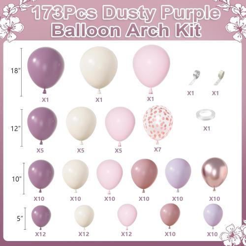 Amandir 173Pcs Dusty Purple Balloon Arch Garland Kit