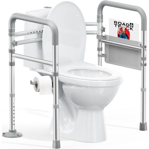 HOMLAND Toilet Safety Rails for Seniors, Adjustable Height & Width, 350 Lbs | Padded Armrests, Foldable Aluminum Toilet Safety Frame, Handicap Toilet Handles for Elderly and Disabled, Fit Any Toilets