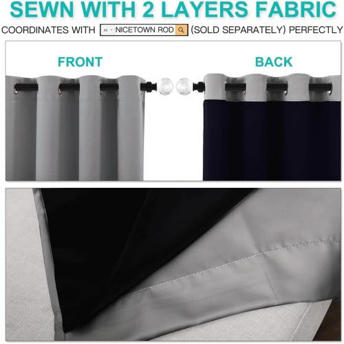NICETOWN Silver Grey Full Shade Curtain Panels, Pair of Thermal Insulated & Energy Efficiency Blackout Curtains for Living Room Windows, Lined Silky Performance Window Dressing (42 Wide x 84 Long)
