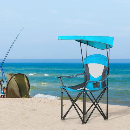 HIGH POINT SPORTS Canopy Camping Chairs with Shade Canopy Enamel Blue | Heavy Duty Canopy Lounge Chair, Sunshade Outdoor Lawn Chair, with Cup Holder for Outdoor, Camping, Beach and Patio