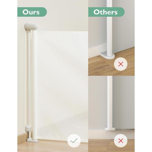 Momcozy Auto-Locking Retractable Mesh Baby Gate or Dog Gate, Child Safety Gate for Indoor or Outdoor, 33-inches Tall with up to 55-inches Wide Extension, Avoid Skirting Installation, White