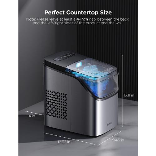 GoveeLife Smart Ice Maker Countertop, Portable Ice Machine with Voice Control, 9 Ice Cubes in 6 Minutes 3 Sizes, 26lbs/24Hrs, Self Cleaning RGB Lights, Quiet Ice Maker with Scoop for Kitchen Silver