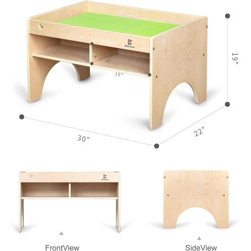 Kids 3-in-1 Wooden Art & Activity Table Playset Furniture with 4 Compartments for Storage, Play Table Compatible with Blocks&Bricks and Train Set for Preschool Toddler Boy & Girl (STD.)