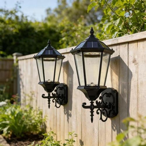 Fitsai Decorative Solar Wall Light Outdoor Lamp, Waterproof Dusk to Dawn Soalr Wall Lantern, LED Wall Mount Light Fixture, 21” Large, Aluminum Housing Plus Glass, Cool   Warm White(2 Pack)
