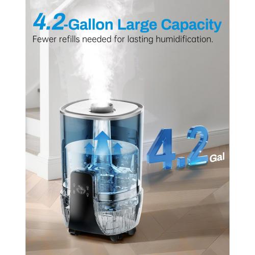 Humidifier large room 16L/4.2Gal - AILINKE Whole house Humidifier for Home 2000 sq.ft. with 3 Atomizers, Ultrasonic Cool Mist Humidifiers for Bedroom with Extension Tube, White