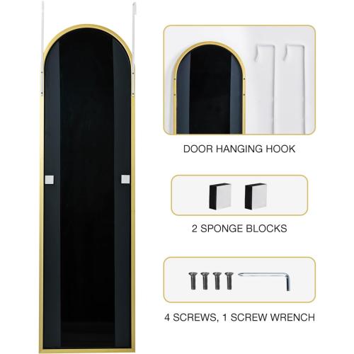 KOMCOTE Full Length Mirror 48x14 Inches - Over The Door Hanging Mirror for Bedroom, Living Room, Closet - Arch Floor Mirror, Door Mirror with Gold Frame - No Drill Easy Install