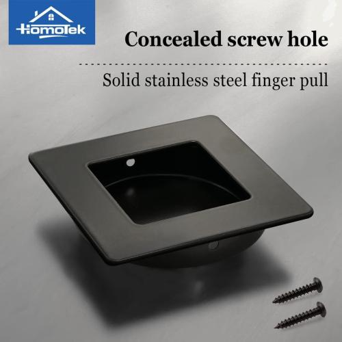 HOMOTEK 4 Pack 2-3/4 Inch Square Recessed Sliding Closet Door Finger Pulls, Diameter 2-3/8 Inch(60mm) Stainless Steel Flush Handles for Pocket Door, Bypass Barn Drawer Pulls(Black)