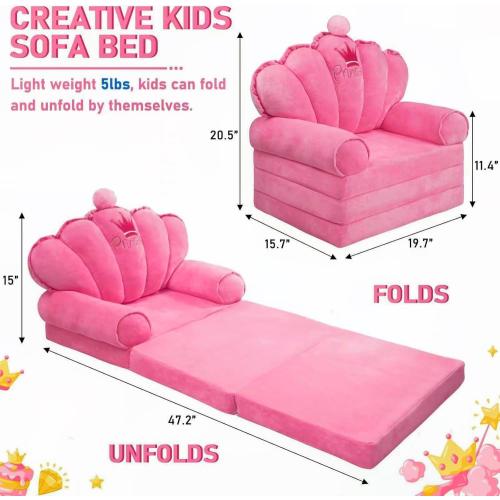Pink Comfy Toddler Couch Sofa Lounger Toddler Bed for Seating Soft Princess Foldable Kids Couch Fold Out for Toddlers Children's Chairs for Birthday Gift 1-5