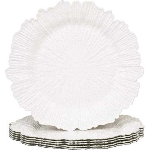 MAONAME Reef White Charger Plates, Plate Chargers for Dinner Plates, Plastic Plate Chargers for Wedding Decor, Thanksgiving, Christmas, Set of 6