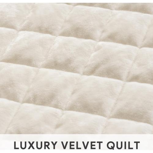 118 x 106 RECYCO Luxury Velvet Quilt Set King Size, Lightweight Velvet Comforter Set, Oversized Bedspread Coverlet Quilted Bedding Set, with 2 Matching Pillow Shams, for All Season, Cream White