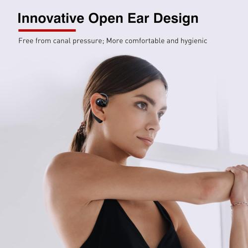 Black TRANYA Open Ear Bluetooth Headphones, Wireless Earbuds with APTX Adaptive Sound 16MM Large Driver, CVC8.0 Noise Cancellation, IPX5 Waterproof Sports Earbuds with 32H Playtime for Workout