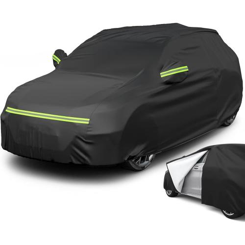 Car Cover - Double Layer Thickening Car Covers Waterproof Snow Hail Rain Dust UV All Weather Protection with Door Zipper Fixed Straps Black (SUV 200x79x69 Inch)