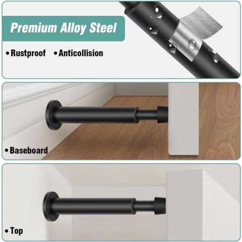 KOLAKO Black Door Stops, 4 Pack Door Stoppers for Wall, 4.4 Inch Doorstop Wall Protector with Rubber Bumper Tip, Door Stoppers for Bottom of Door, Matte Black