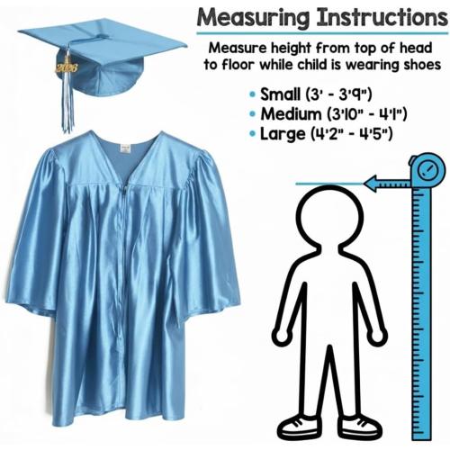 Shiny Child Graduation Cap, Gown, Tassel and 2026 Charm Set, Kindergarten Graduation and Kids Preschool