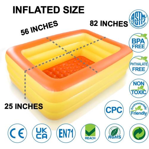 Inflatable Family Swim Play Center Pool, 82 x 56 x 25 Giant Blow Up Pool Summer Water Fun with Inflatable Soft Floor for Family, Garden, Outdoor, Backyard (Orange)