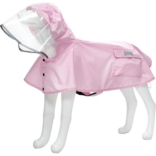 Light Pink Size Large Waterproof Dog Raincoat, Adjustable Reflective Lightweight Pet Rain Clothes with Poncho Hood (Light Pink, Large)