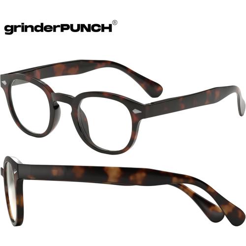 Brown and Black grinderPUNCH Classic Reading Glasses for Women and Men Stylish Lightweight Readers Round Readers for Women and Men