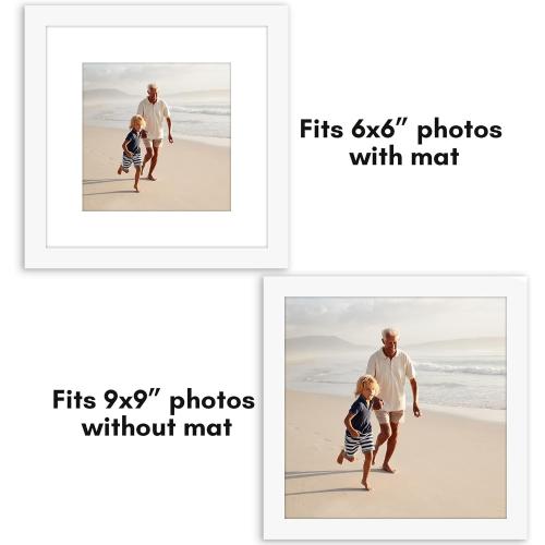 Americanflat 9x9 Picture Frame with Polished Plexiglass - Set of 2 - Use as 6x6 Frame with Mat or Display 9x9 Photo Without Mat - Galleria Collection - Square Frames for Tabletop and Wall - White