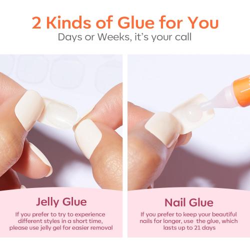 Modelones Press on Nails, Dark Red Short Square Fake Nails, Summer Reusable Nail Kit with Nail Glue Adhesive Tabs Mini Nail File, Nails Press Ons 32Pcs16 Sizes, Women Girl Gift