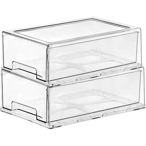 SIMPEXPE Stackable Storage Drawer, Clear Pull Out Plastic Food Fridge Organizer Bins for Home Office Pantry Shelf Organization