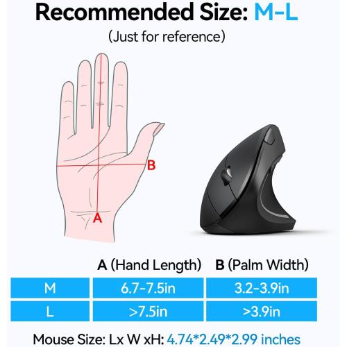 TECKNET Ergonomic Mouse, Wireless Bluetooth Vertical Mouse, 4800 DPI Optical Tracking, 6 Adjustable DPI, Quiet Clicks, 2.4GHz with USB A Receiver, 12 Months Battery, 6 Buttons, Wide Compatibility