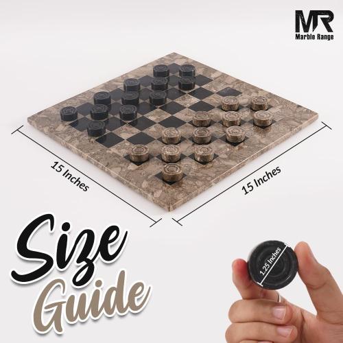 Marble Checkers Board Game 15 Inches Oceanic and Black Handmade 2-Player Tournament Checker Set, Board Game Set – Elegant Holiday