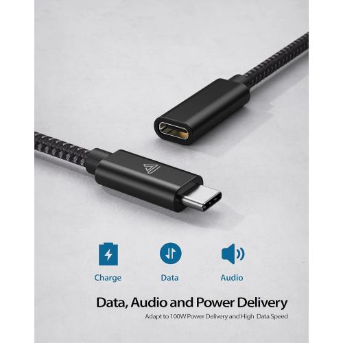 USB C Extension Cable (20Gbps/240W/4.3FT/1.3M), USB 3.2 Type C 3.1 Male to Female Extension Charging & Sync for iPhone 16 15 Pixel PSVR2 MacBook Air Pro/New iPad Dell XPS Surface Book-Black