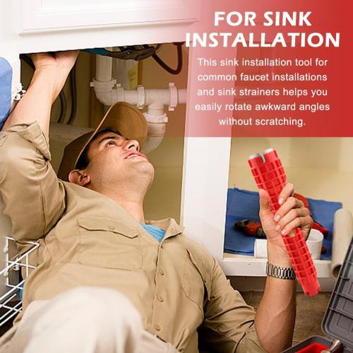 14-in-1 Multi-functional Wrench Faucet Sink Installer Tool for Toilets and Kitchens - Red Plumbers Wrench