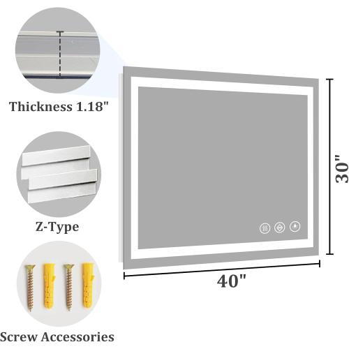 Koonmi 40x30 LED Mirror for Bathroom, 90CRI Anti-Fog Vanity Mirror with Front and Backlight, Shatter-Proof Wall Mirror with Light, Easy Install Lighted Mirror for Modern Bathroom (IP65)