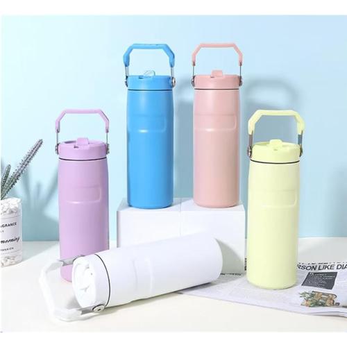 2Pack Replacement Tumbler Lid Fit for Stanley 2.0 Water Bottle 24 oz(Only) Flip Straw Lid with 2Pcs Reusable Straws,Cleaning Brush (Cream White)