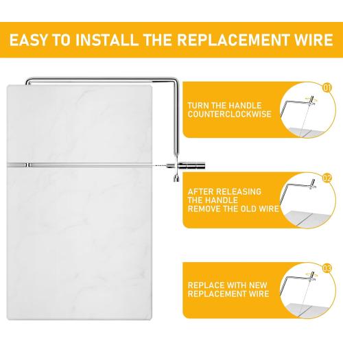 TOPULORS Cheese Slicer with 5 Replacement Upgrade Thick Cutting Wires - Heavy Duty 5x8 Handheld Marble Board Cutter for Block Cheese, Butter - Kitchen Gadget Slicers Tool - White