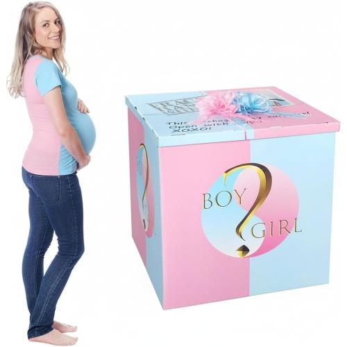 AmazingSpark 28in Giant Gender Reveal Gift Box with Lid Kit Oversized Gender Reveal Balloon Box Large Pull Bows for Baby Shower Birthday Party Decor(Boy or Girl 2)
