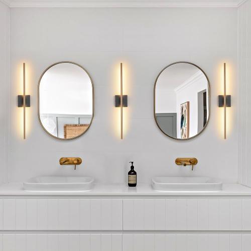 BRASS Modern Light Fixture Set of Two 27.8x4.3x3.4in Black and Brass Gold Sconces 1200Lm LED Wall Lights for Bathroom, Living Room, Corridor