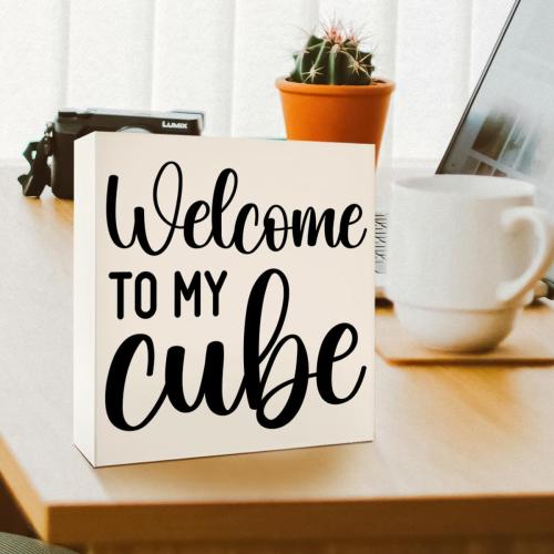 Funny Office Cubicle Desk Decor Wooden Sign, Funny Office Decoration for Work Women Men, Gifts for Coworker Colleague Boss, Welcome To My Cube