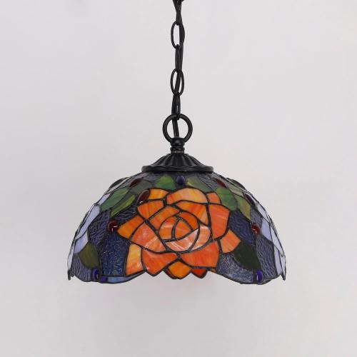 Tiffany Pendant Light Plug in Stained Glass Hanging Lamp 10 Inch Wide Living Room Bedroom Kitchen Dining Room Office
