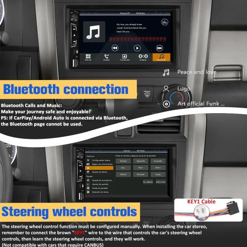 Pyniro Universal Double Din Car Stereo with Wireless CarPlay & Android Auto, 7 HD Touch Screen Head Unit with Backup Camera/External Microphone, Car Radio Supports Bluetooth/SWC/FM/USB/RGB