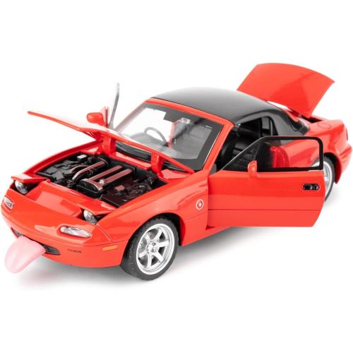 1/32 Mazda Miata MX-5 Alloy Model Car, Toy Car with Pullback, Removable Top, Blinking Lights, Toy Car with Sound and Bright Lights, Collectible Grade Gift for Kids (Red)
