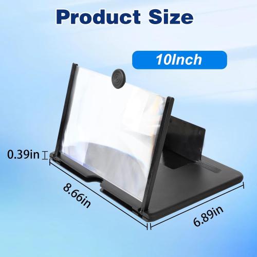 Big Screen Phone Magnifier, 2026 New 3D HD Screen Expander, Movie Screen Amplifier with Foldable Phone Stand for Travel, Magnifying Projector Screen Enlarger for Elderly (10 inch)