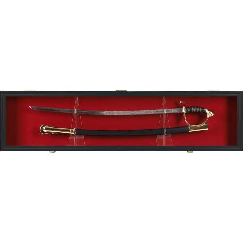 Sword Saber Display Case Cabinet Stand Holder Lightsaber Shadow Box Wall Mount Lockable with 98% UV Protection Red Color Felt (Black)