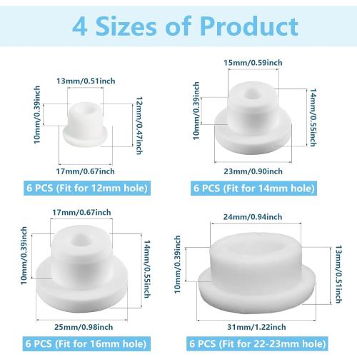 Bathtub Jet Covers Silicone Hole Plug White Tube Plugs 4 Sizes Waterproof Bathtub Plug Fit for 12mm 14mm 16mm 22-23mm Bathtub Hole