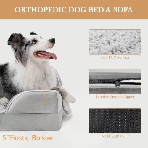 Comfort Expression Orthopedic Dog Bed for Extra Large Dogs , Waterproof Egg Crate Foam L Pet Bed with Removable Bolsters, Dog Couch with Washable Cover & Non-Slip Bottom, Gery White