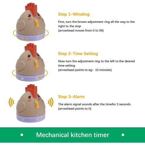 Mechanical Kitchen Timer, Cute Wind Up 60-Minute Manual Countdown for Kids, Classroom, Home, Study and Cooking