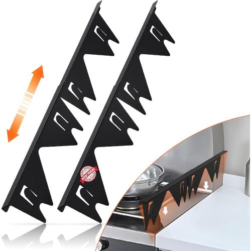 Stainless Steel Stove Gap Covers,Stove Gap Filler, Range Trim Kit, Stove Gap Guards, Heat Resistant and Easy to Clean, Easy retractable Length 13.8 to 27.5, Width 0.79,Black(2PCS)