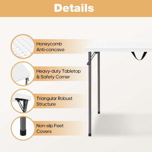 34 Square Folding Table for 4 Person, 330lbs Weight Capacity Foldable Table with HDPE Tabletop & Heavy-Duty Steel Legs, Large Portable Picnic Table for Indoor Outdoor Parties, Camping, White