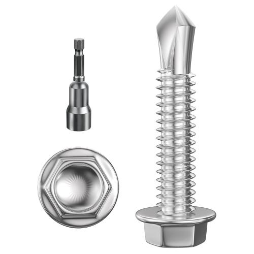Wensilon (250Pcs) #8×1 Hex Washer Head Self Drilling Screws, 410 Stainless Steel Metal SheetScrews，TEK Screws, Sheet Metal Self Tapping Screws